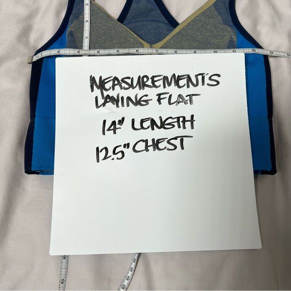 LNDR Trigger Mustard Sports Bra Color Block Blue Razorback Size Medium/Large - Picture 9 of 11